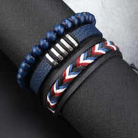 Men's Vintage Braided Rope Bracelet Set - 4-Piece Handmade Wristbands