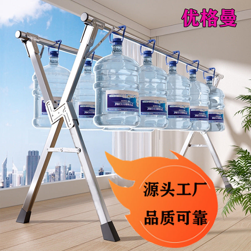 Stainless Steel Foldable Clothes Drying Rack for Indoor/Outdoor Use, Retractable Triple Rod Design