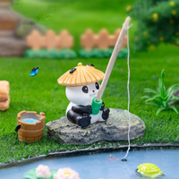 Creative Fishing Panda and Frog Figurines for Aquarium Decor and Micro Landscape