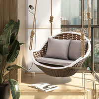 Indoor Outdoor Wicker Rattan Hanging Basket Swing Chair with Stand