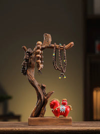 Solid Wood Bracelet & Key Holder with Monk Figurine, Jewelry Display Stand