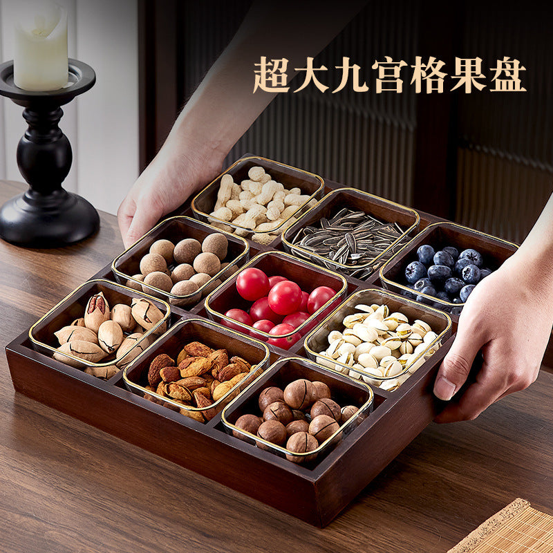 Luxury Chinese Style Wooden Nut and Candy Snack Box with Compartments