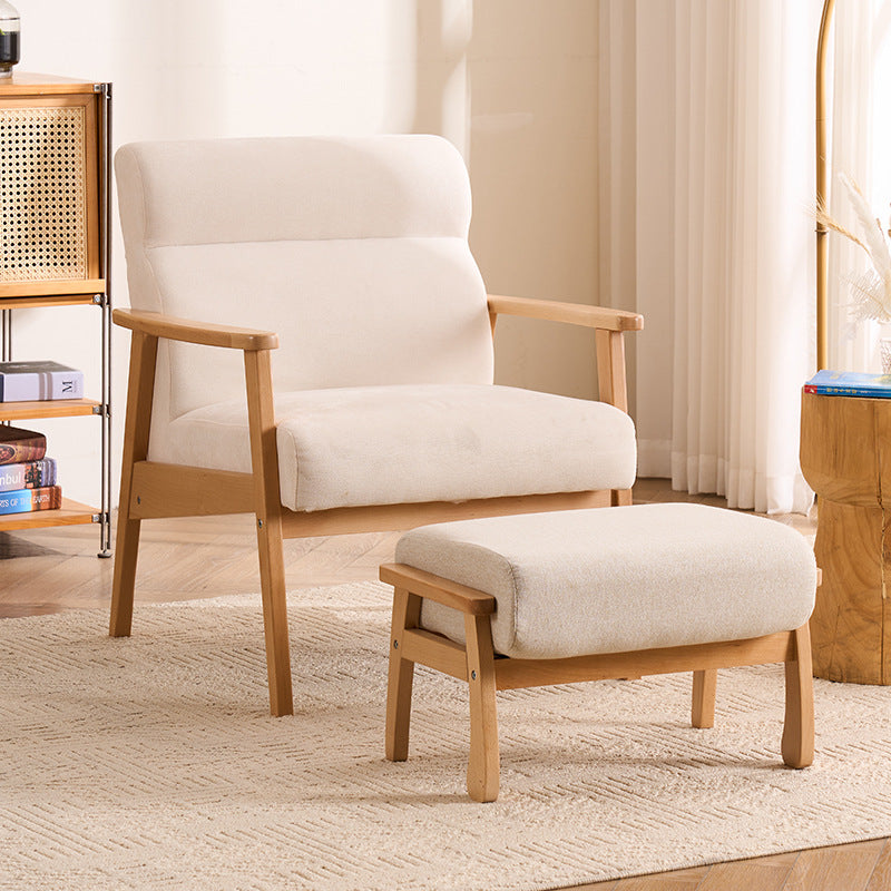 Solid Wood Nordic Style Lounge Chair with Ottoman for Living Room Bedroom