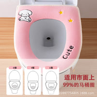 Cartoon Toilet Seat Cover Cushion, Waterproof PU Sponge Pad for Winter, Breathable Plush Fabric Bathroom Mat
