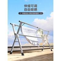 Stainless Steel Foldable Clothes Drying Rack for Indoor/Outdoor Use, Retractable Triple Rod Design