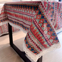 Bohemian Retro Cotton Linen Tablecloth for Dining, Coffee, and Round Tables - Yunnan Ethnic Style