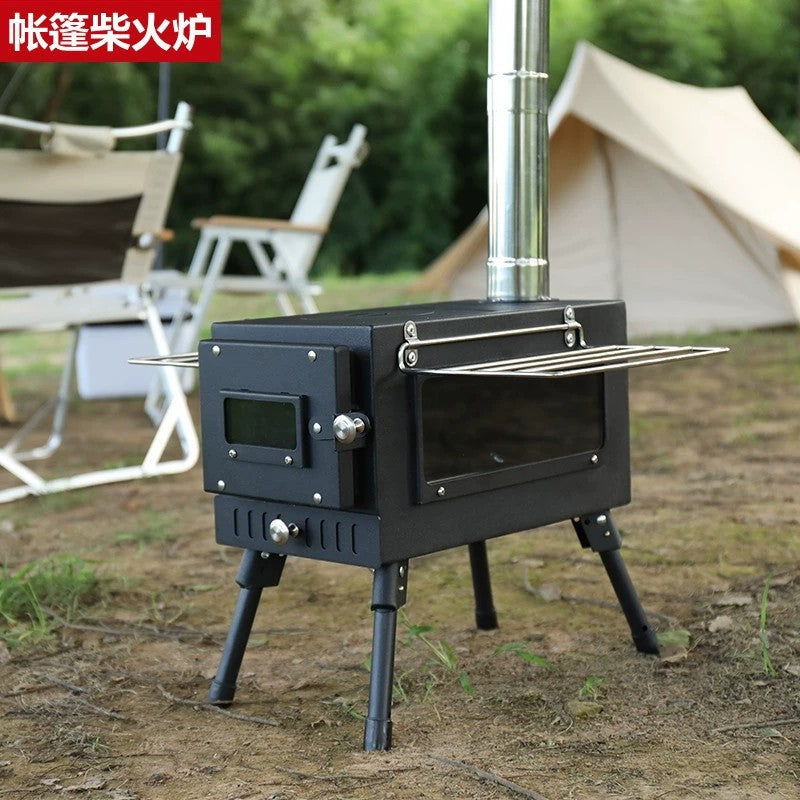 Portable Outdoor Tent Wood Stove with Large Viewing Window for Camping Heating