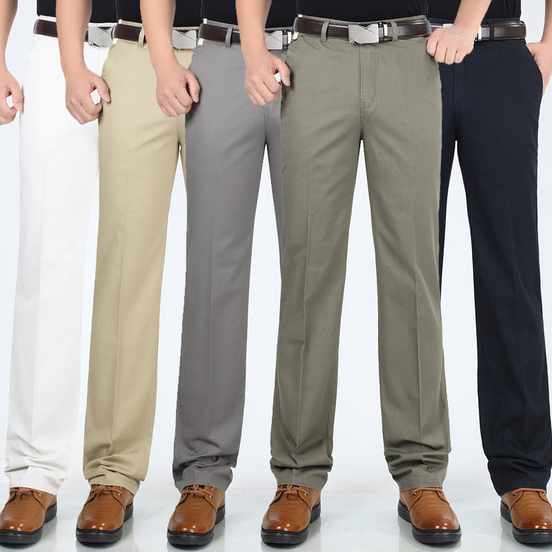 Men's Cotton Casual Pants Straight Loose High-Waist Trousers for Middle-Aged Fathers