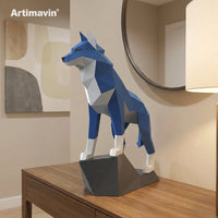 DIY 3D Paper Wolf Model Kit with Rock Base, Handmade Origami Animal Craft for Home Decor