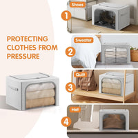 Clear Stackable Storage Bins with Metal Frame and Lid for Clothes