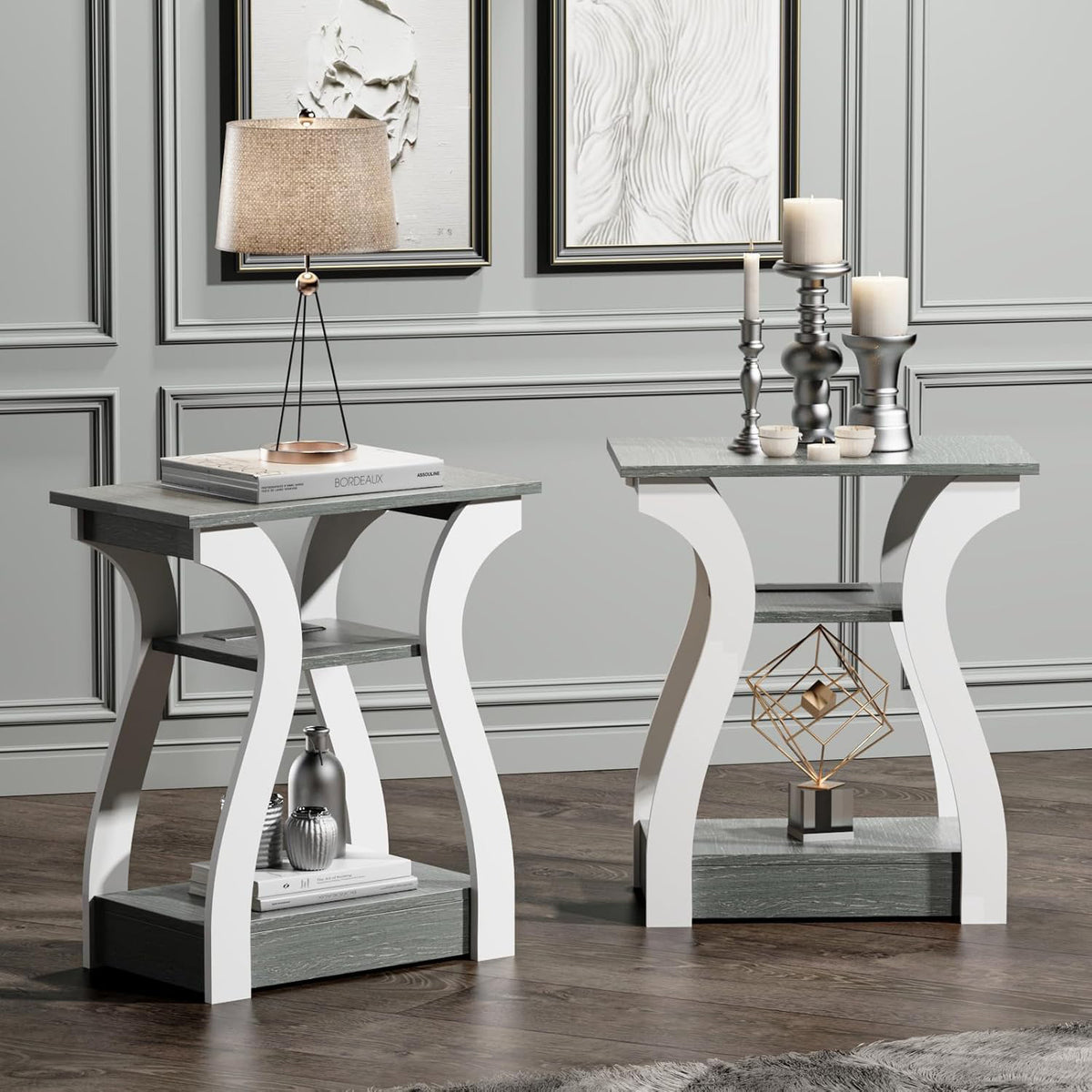 Side Table with Charging Station, USB Ports, and Outlets, 3-Tier Nightstand