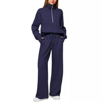 Women's Oversized Half-Zip Sweatshirt & Wide-Leg Sweatpants 2-Piece Set