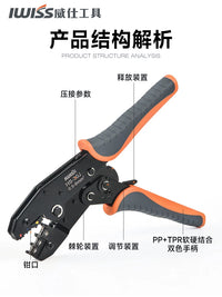 IWISS HS Series Ratcheting Crimping Tool for Insulated, Non-Insulated, and Ferrule Terminals