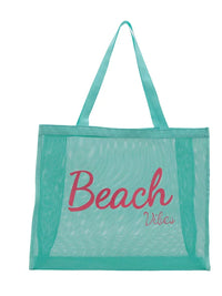 Mesh Beach Tote Bag with Letter Print, Large Capacity Transparent Shopping Swim Bag