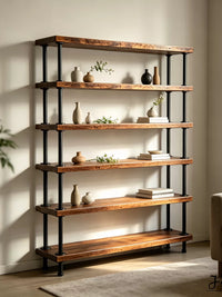 Industrial Style Solid Wood & Metal Bookshelf Storage Rack