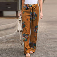 Women's Printed Cotton Linen Casual Elastic Waist Pants
