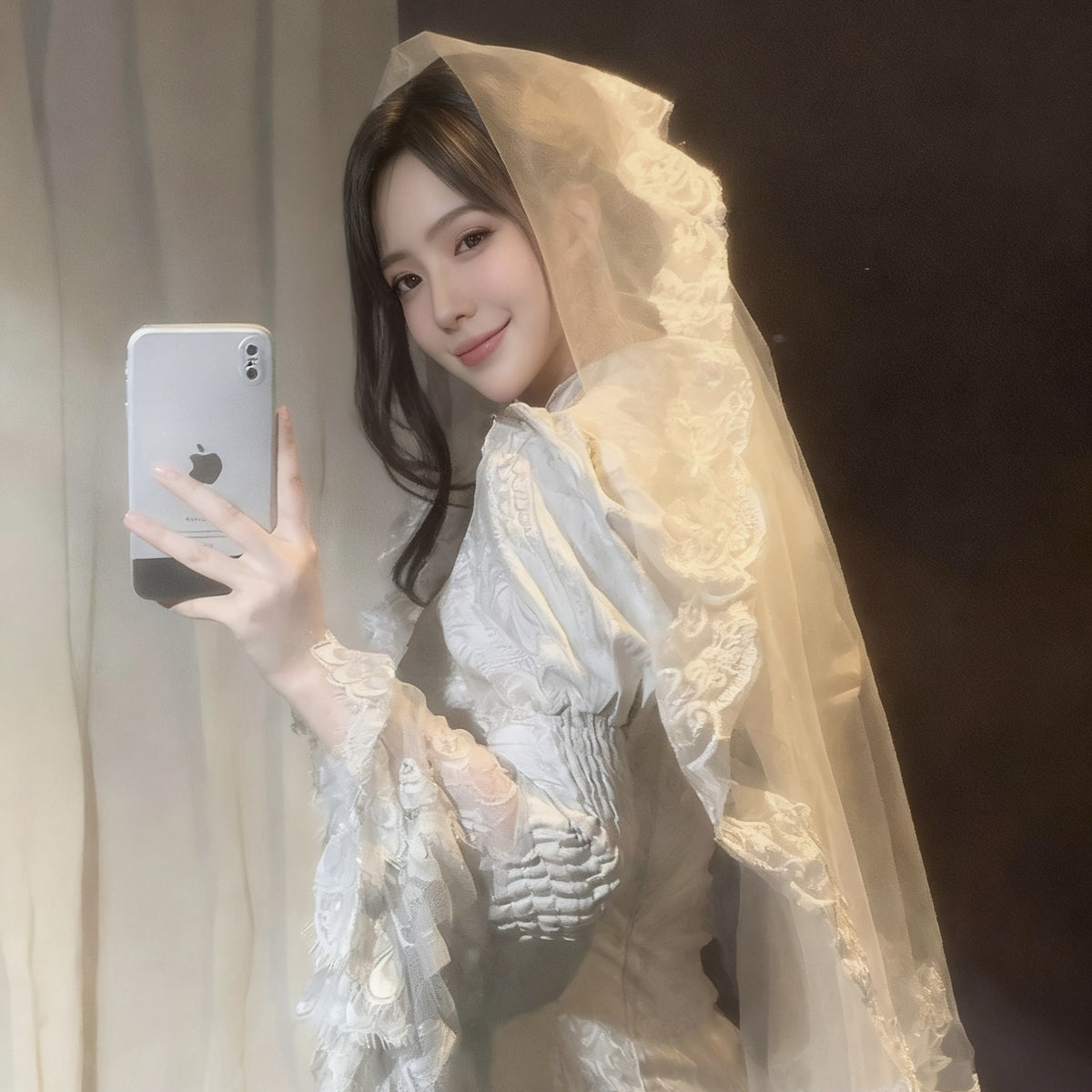 Gothic Lolita Wedding Veil Headpiece for Halloween Cosplay