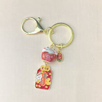 Lucky Cat Ceramic Keychain Japanese Omamori Charm Cartoon Metal Bag Pendant Couple Gift