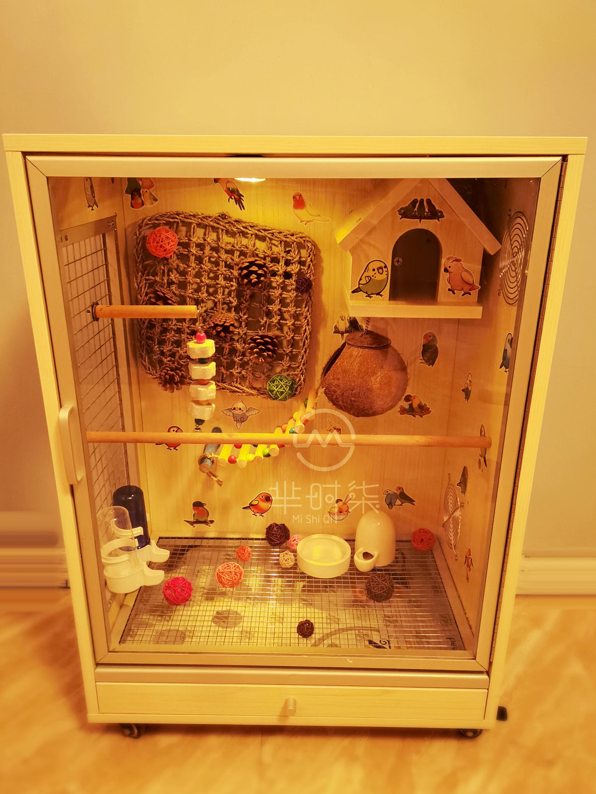 Mishiqi Wooden Parrot Cage for Adult Cockatiels Breeding and Ornamental Birds DIY Landscape Cage