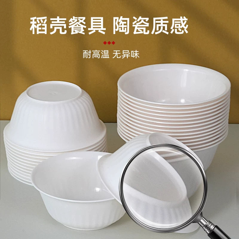 Biodegradable Rice Husk Tableware Set - Disposable Heat-Resistant Bowls, Plates, Cups, and Cutlery for Home & Outdoor Dining