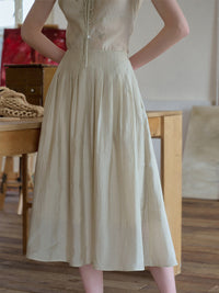 SimpleRetro Tencel Embroidered V-Neck Top & Skirt Set