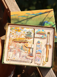 Cityscape Journal Gift Set with Notebook, Pen, and Fridge Magnet - Student & Travel Souvenir
