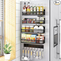 Magnetic Refrigerator Side Storage Rack for Kitchen Spices and Seasonings, Punch-Free Wall Mount Organizer