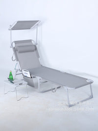 Outdoor Folding Lounge Chair with Canopy, Portable Reclining Beach Cot with Pillow, Adjustable, Sunshade & Waterproof for Camping