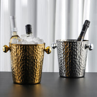 European Style Champagne Ice Bucket, Thickened Metal Wine Chiller with Tree Bark Texture for Home Bar