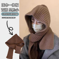 Women's Winter Hooded Scarf and Hat Set, Knitted Warm Shawl with Integrated Beanie