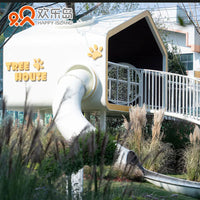 Treehouse Platform Swing Set with Stainless Steel Slide for Outdoor Playgrounds