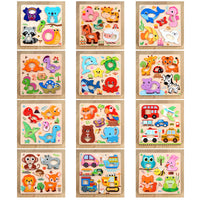 Wooden 3D Jigsaw Puzzle Set for Kids, Montessori Early Education Animal and Vehicle Recognition Toys
