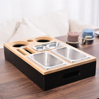 Wooden Sofa Armrest Snack Tray with Storage Box for Living Room