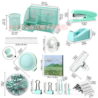 Macaron Color Desktop Stationery Set with Stapler, Scissors, Tape Dispenser, Staple Remover, and Staples