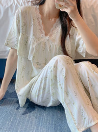Women's Cotton Blend Pajama Set with Anti-Chafe Design, Plus Size, Spring/Summer Loungewear