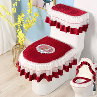 Nordic Wedding Red Toilet Seat Cover Set, Plush Fabric Zippered, 3-Piece, All Seasons