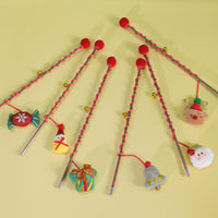Christmas Pet Cat Wand Toy with Plush Cartoon Bell and Sound for Interactive Play and Training