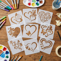 9-Piece Heart and Butterfly Theme Reusable Stencils for Valentine's Day, 4-inch