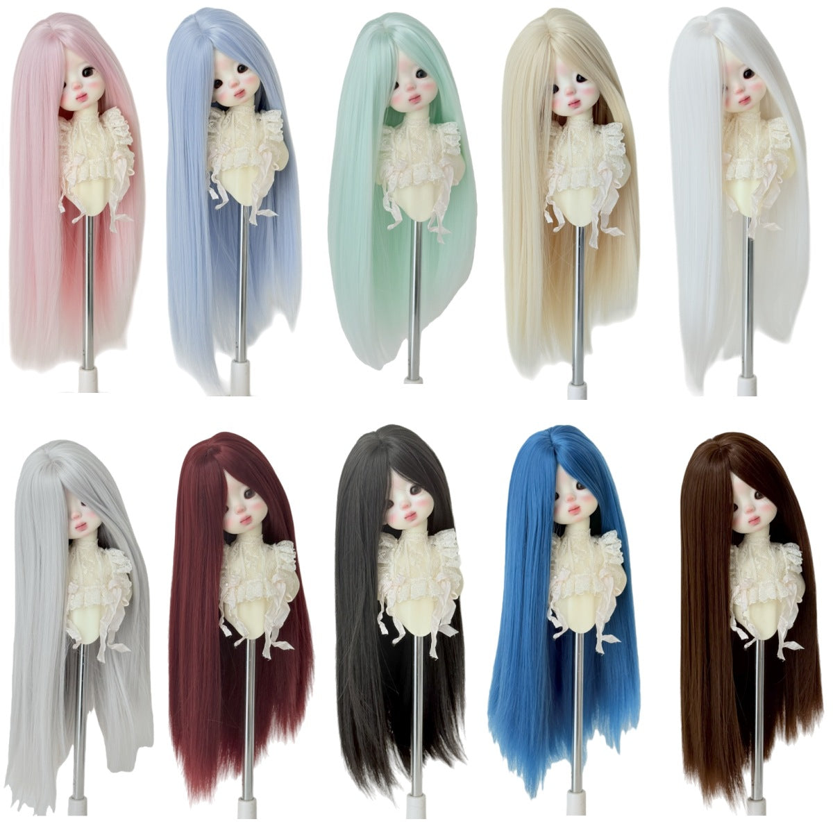 BJD Doll Long Straight Hair Wig with Bangs for 1/3, 1/4, 1/6 Scale Dolls
