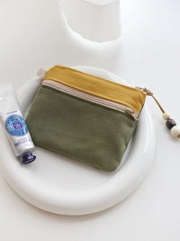 Japanese Style Canvas Multi-layer Coin Purse with Zipper, Mini Wallet, Card Holder, Key Bag