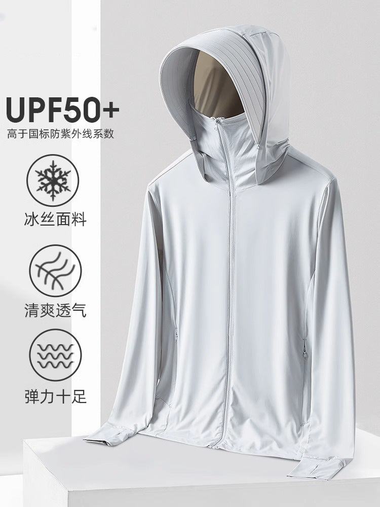Unisex UPF 50+ Ice Silk Sun Protection Jacket with Detachable Hood for Outdoor Cycling