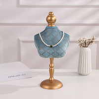 Peacock Blue Velvet Jewelry Display Stand for Necklaces, Earrings, and Rings