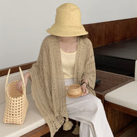 Lightweight Sun Protection Shawl with Tassel Trim, Openwork Mesh, and Side Slits