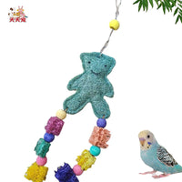 Bird Loofah Chew Toy with Colorful Bear Balls for Cage Decoration and Play
