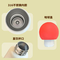 New Double-Layer 316 Stainless Steel Insulated Tumbler with Creative Earth Lid and Cartoon Silicone Base