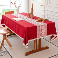 Wedding Celebration Jacquard Tassel Tablecloth Thickened Cotton Linen Retro Cover for Long Tables and Coffee Tables