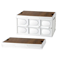 Outdoor Camping Storage Box with Wooden Lid - Foldable Car Trunk Organizer & Picnic Basket with Handle
