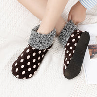 Women's Fleece-Lined Non-Slip Indoor Floor Socks with Soft Sole, Warm Winter High-Tube Polka Dot Home Wear