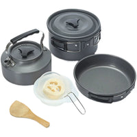 Portable Aluminum Camping Cookware Set with Kettle for Outdoor Cooking