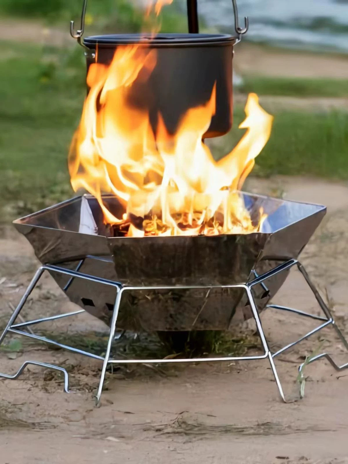 Portable Outdoor Fire Pit Grill with Stand and Ash Tray for Camping and Picnics